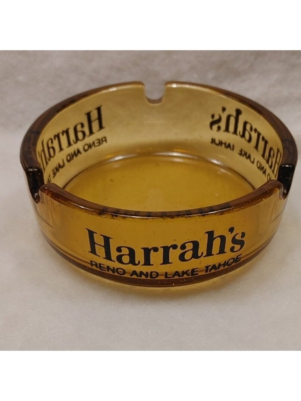 Vintage Harrah's Hotel Casino Amber Ashtray Collectible Rare